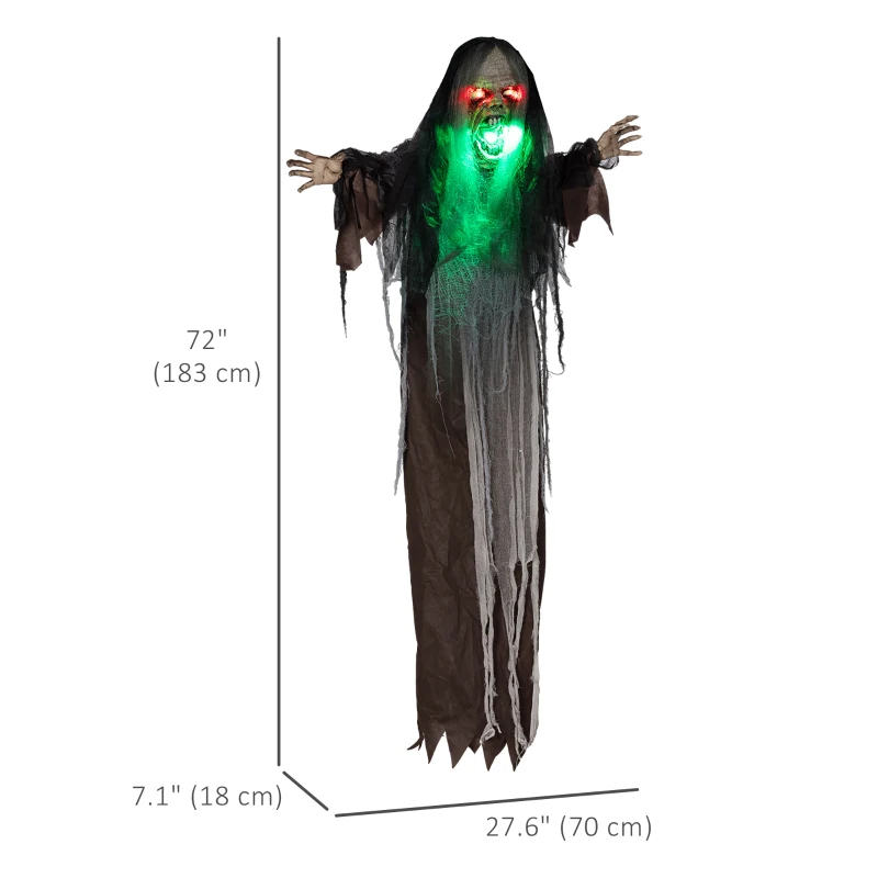 HOMCOM 6' Life Size Decoration Animatronic Green Big-mouth Monster Outdoor Halloween, Sound and Motion Activated