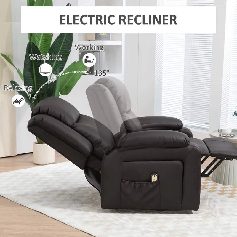 HOMCOM Lift Chair for Seniors, PU Leather Upholstered Electric Recliner Chair with Remote, Side Pockets, Quick Assembly, Brown