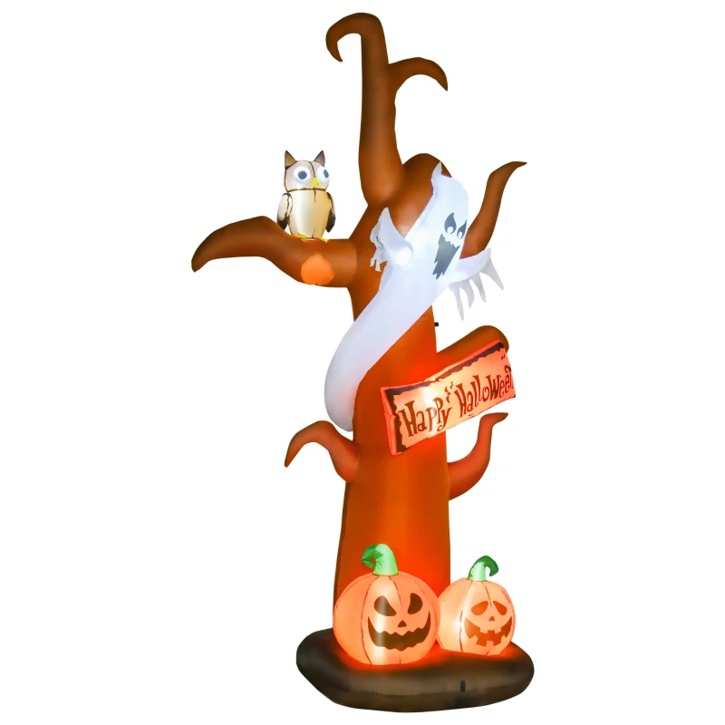 HOMCOM 9' Inflatable Tree with Ghost and Pumpkin, Halloween LED Light Yard Display Indoor Outdoor for Garden, Lawn, Party, Holiday
