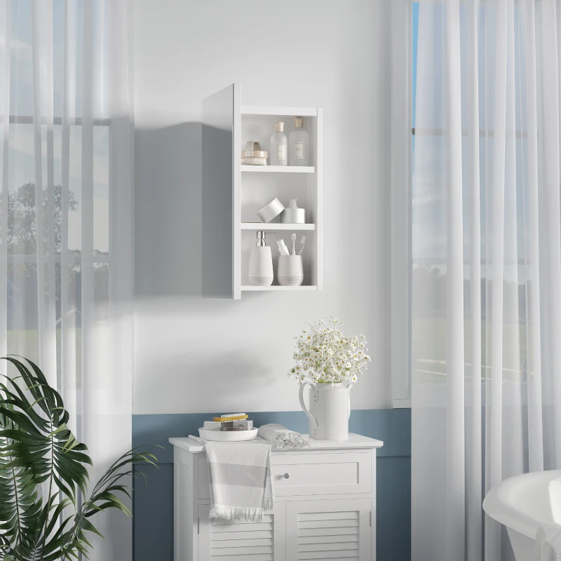 kleankin Wall-Mounted Medicine Cabinet with Mirror, Bathroom Mirror Cabinet with Single Door and Adjustable Shelves, White