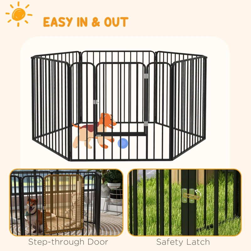 PawHut Dog Fence Outdoor 6 Panels 31.5" Height Steel Pet Exercise Pen Indoor, for Small and Medium Dogs