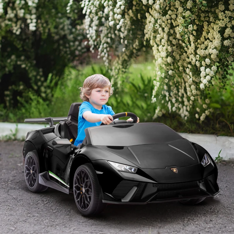 Qaba 12V Lamborghini Huracan Licensed Kids Electric Car with Parent Remote Control, Spring Suspension, Transport Wheel, Black(m-2)