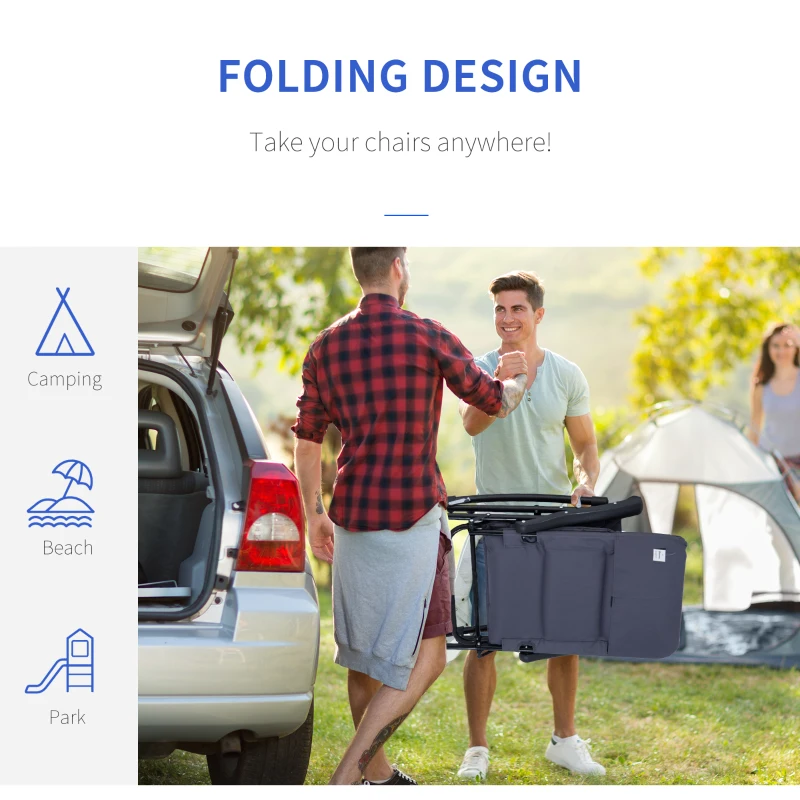 Outsunny 2 Piece Outdoor Patio Furniture Set with 2 Folding Padded Rocking Chairs, Bistro Style for Porch, Camping, Balcony, Navy Blue