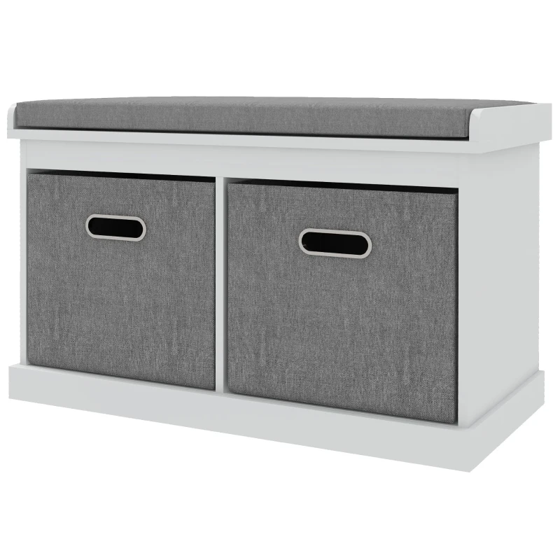 HOMCOM Shoe Storage Bench with Seat, Entryway Bench Seat with Cushion, 2 Fabric Drawers for Hallway, White