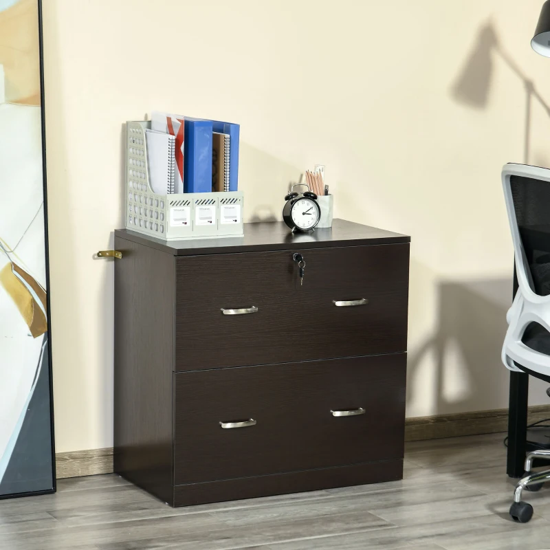Vinsetto 2-Drawer File Cabinet with Lock and Keys, Lateral Storage Filing Cabinet with Hanging Bar for Letter Size, Home Office, Espresso
