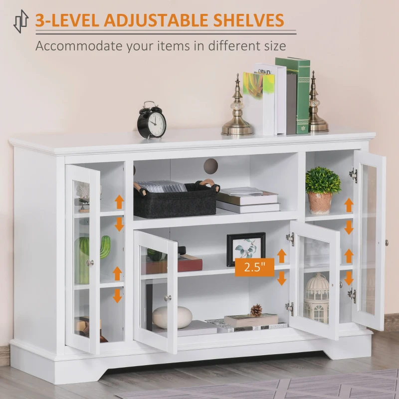 HOMCOM Sideboard Buffet Cabinet with Storage, Kitchen Cabinet Coffee Bar Cabinet with Glass Doors for Living Room, Kitchen, White