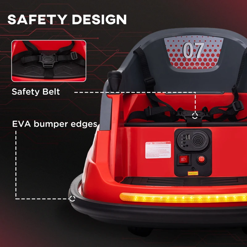 Aosom Bumper Car 12V 360° Rotation Electric Car for Kids, with Remote Control, Lights, Music, for 1.5-5 Years Old, Red