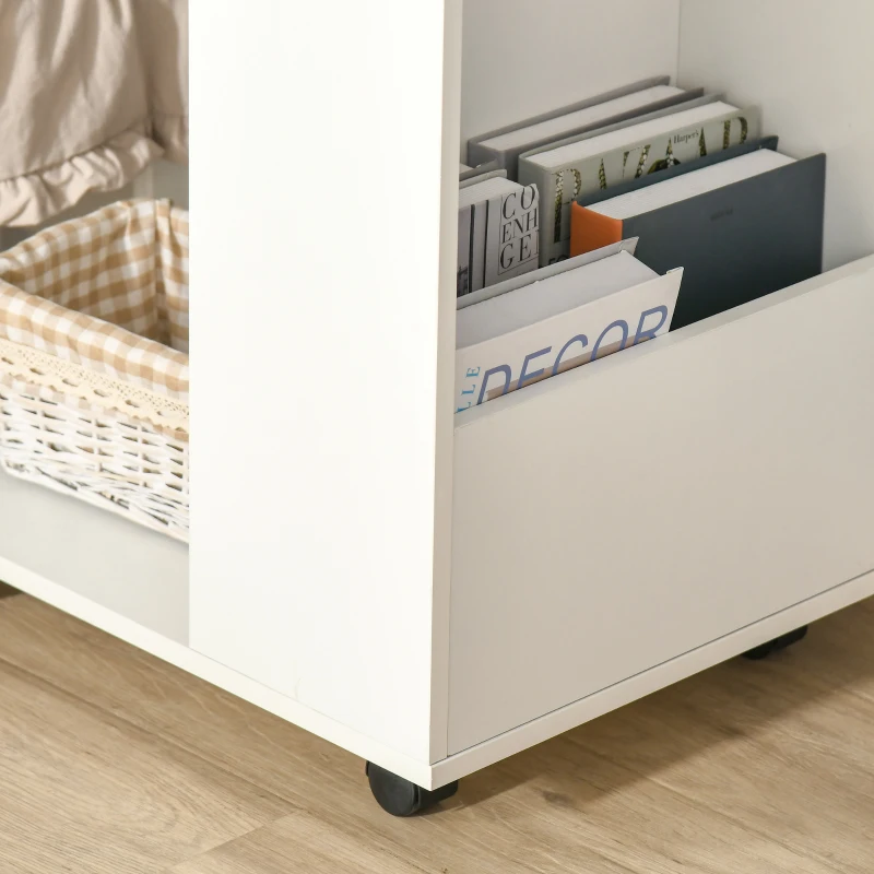 HOMCOM C-Shaped Sofa Side Table Mobile End Table with Storage and Wheels for Living Room,Office, White