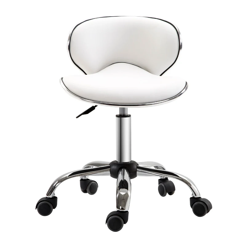 HOMCOM Adjustable Massage Stool Spa Beauty Salon Chair 360 Degrees Swivel Gas Lift PU Leather White