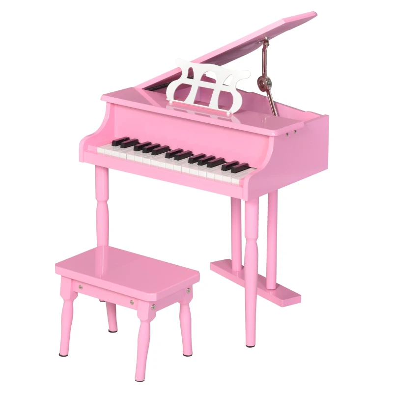HOMCOM Modern Kids Piano, 30 Keys, Set of 2, Mini Toy for Child, Grand Piano with Music Stand and Bench, Ideal Gift, Pink