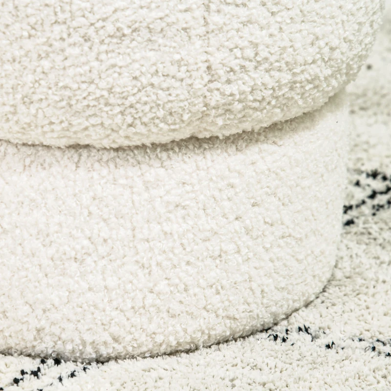HOMCOM Round Ottoman, Upholstered Foot Stool, Teddy Fleece Fabric for Living Room, Entryway, White