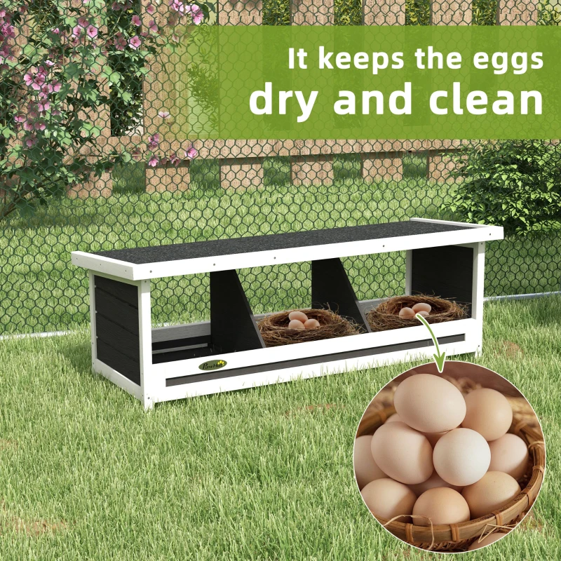PawHut Wood Nesting Boxes Chicken Coop Accessories for Up to 3 Chickens, with Asphalt Roof, Gray