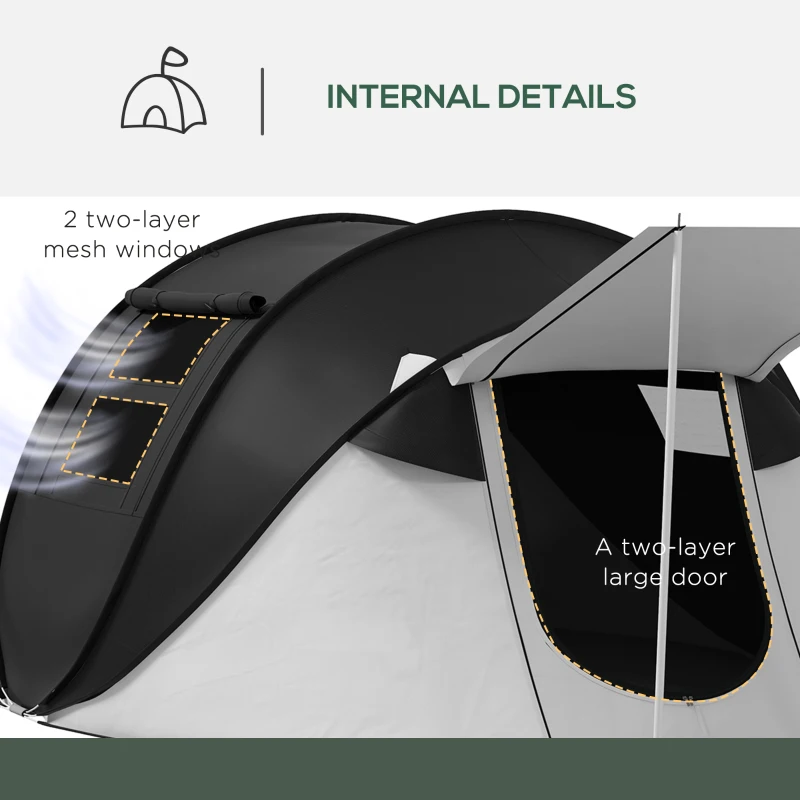 Outsunny Pop Up Tent with Porch and Carry Bag, 3000mm Waterproof, for 2-3 People Camping Hiking, Black