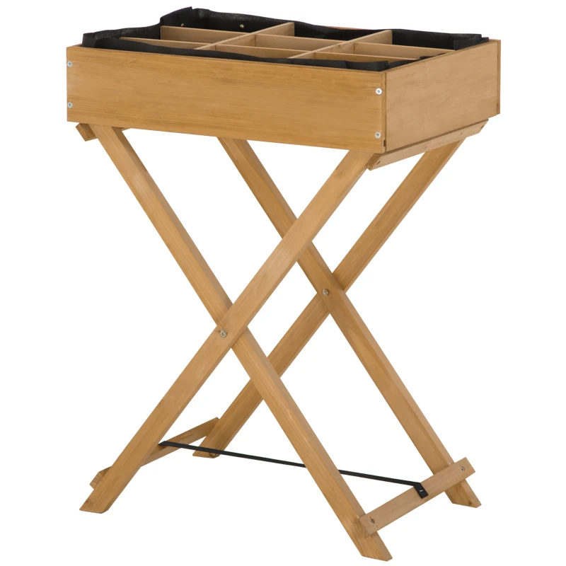 Outsunny Raised Garden Bed with 9 Pocket, Wooden Elevated Planter Box with Legs and Bed Liner for Vegetables, Flowers, and Herbs, Indoor Outdoor Usage, Natural