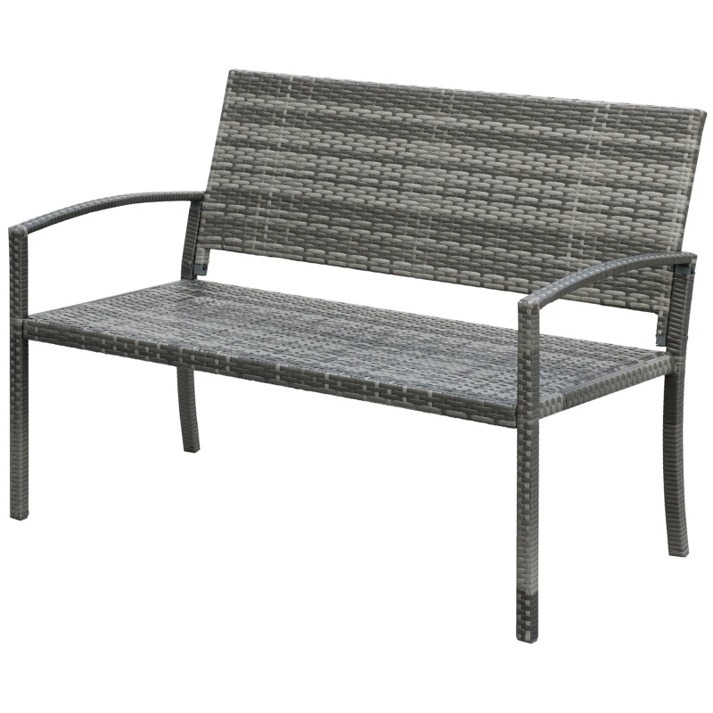 Outsunny Rattan Wicker Loveseat Garden Bench Hand Woven Portable Backyard Gray