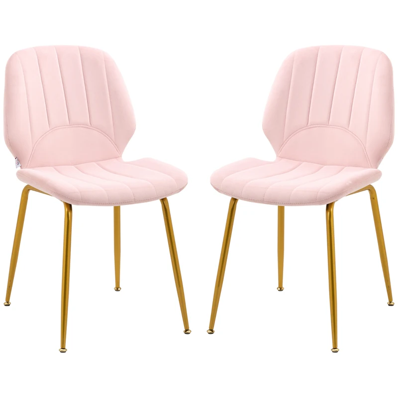 HOMCOM Modern Dining Chairs Set of 2, Upholstered Dining Room Chairs with Backrest, Padded Seat and Steel Legs, Pink