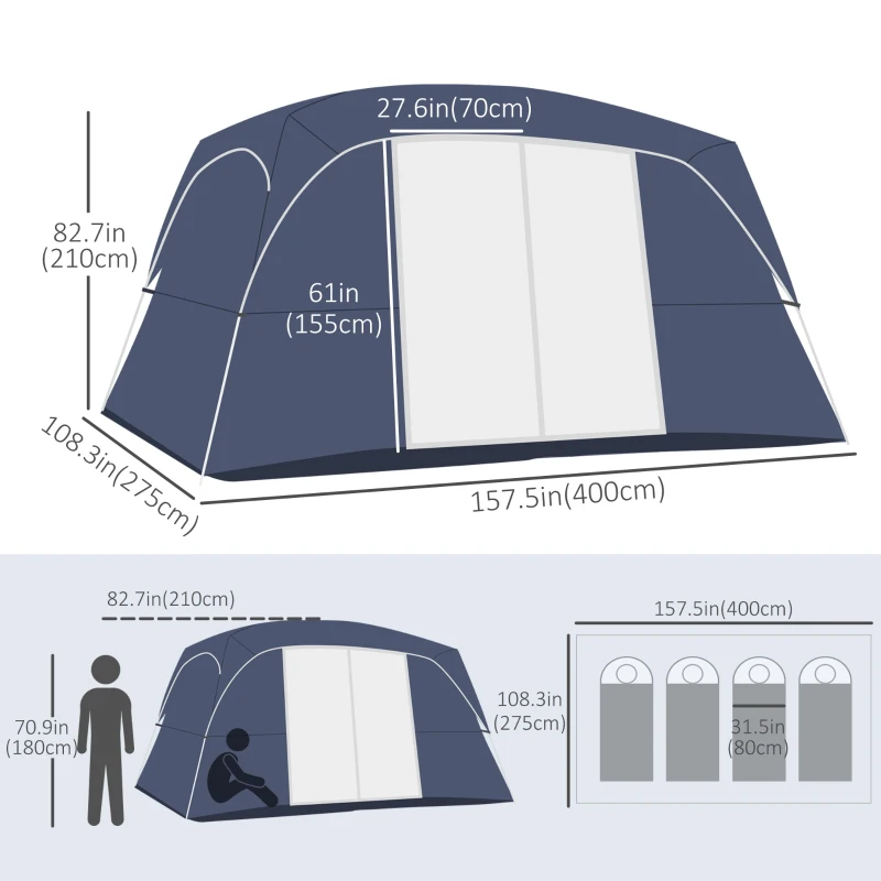 Outsunny Camping Tent, Family Tent 4-8 Person 2 Room, with Large Mesh Windows, Easy Set Up for Outdoor, Traveling, 13' x 9' x 7', Blue