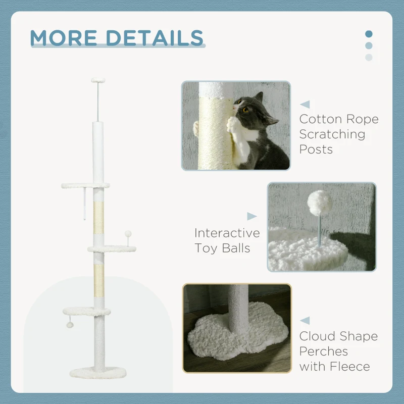 PawHut 8.4' Floor to Ceiling Cat Tree, Adjustable Height, White