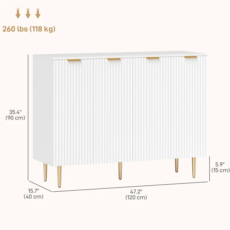 HOMCOM Modern Kitchen Storage Cabinet, Sideboard Buffet Cabinet with Adjustable Shelves for Kitchen Hallway, White