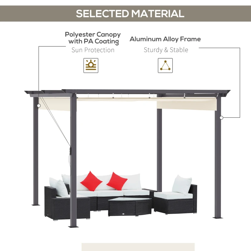 Outsunny 10' x 10' Retractable Pergola Canopy, Patio Gazebo, Sun Shelter with Aluminum Frame for Outdoors, Cream White