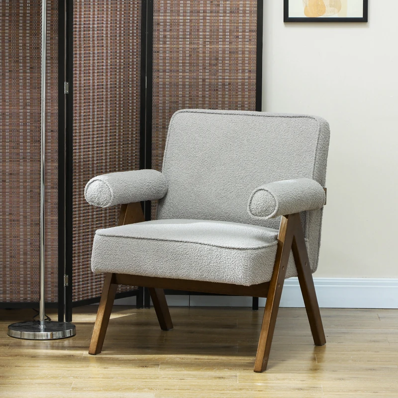 HOMCOM Cashmere Accent Chair Armchair with Wide Seat and Soft Padded Armrests for Reading, Bedroom, Light Grey