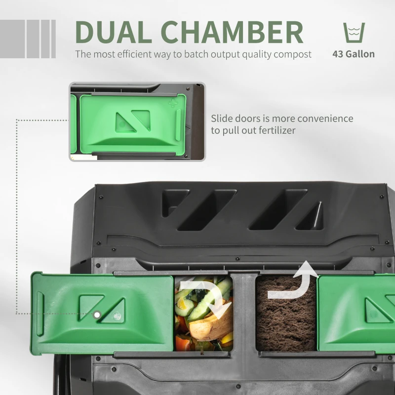 Outsunny Tumbling Compost Bin Outdoor 360° Dual Chamber Rotating Composter 43 Gallon, Green(m-4)
