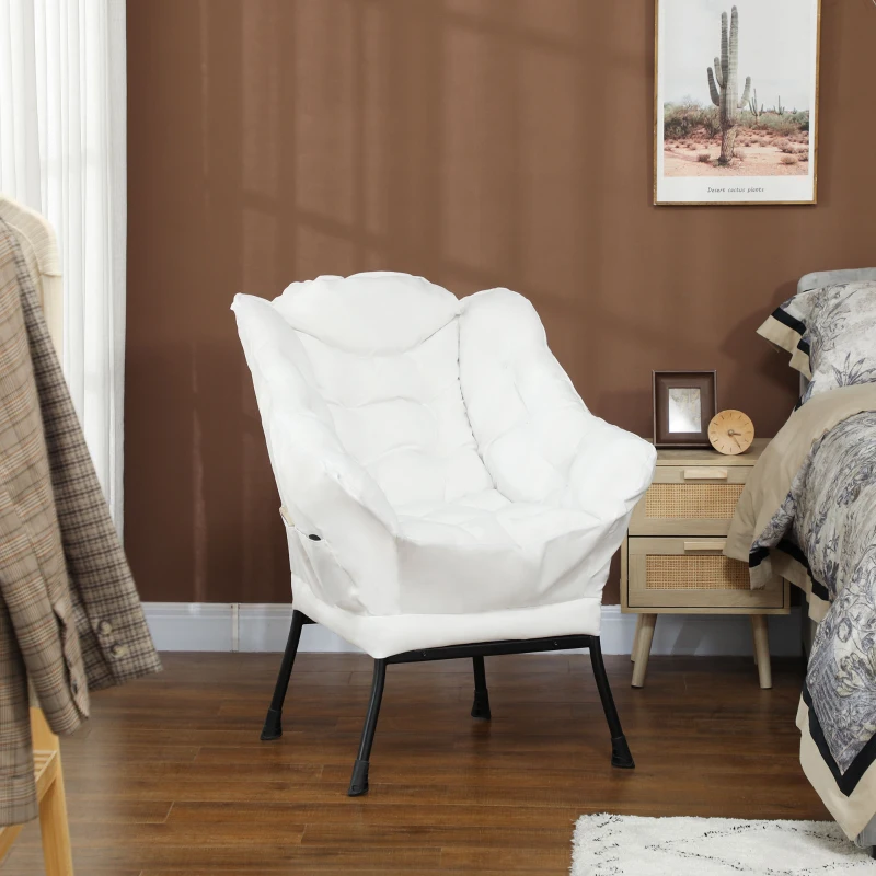 HOMCOM Modern Accent Chair, Armchair with Side Pockets and Solid Steel Legs, Comfy Reading Chair for Living Room, Cream White