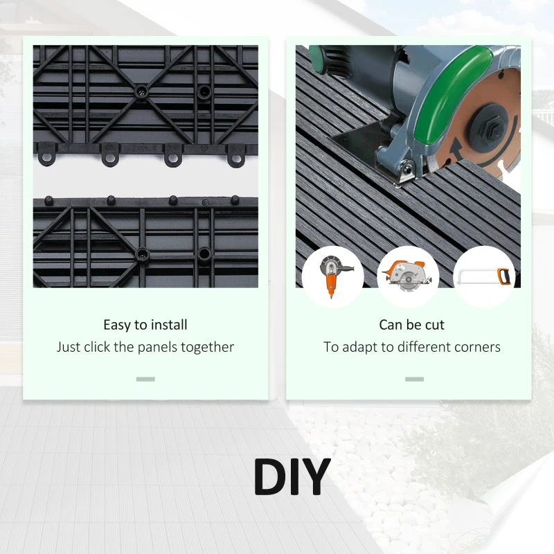 Outsunny 11 Pcs Plastic Interlocking Deck Tiles, 12" x 12" Non-slip Flooring Tiles for Indoor Outdoor Patio Balcony, Grey