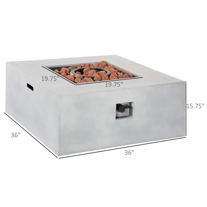 Outsunny 36" Firepit Table for Outside, 50,000 BTU Large Rectangular Stone Gas Firepit with Lava Rocks & Rain Cover, Fits 20lb Tank, Gray