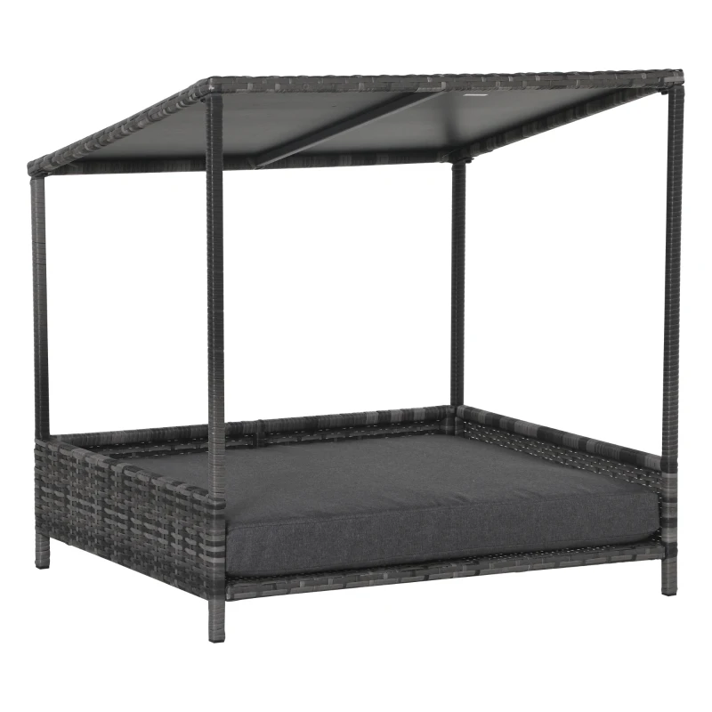PawHut Wicker Dog House Raised Rattan Dog Cat Bed for Indoor Outdoor Garden Patio Pet Sofa with Cushion Medium Sized Pet Grey