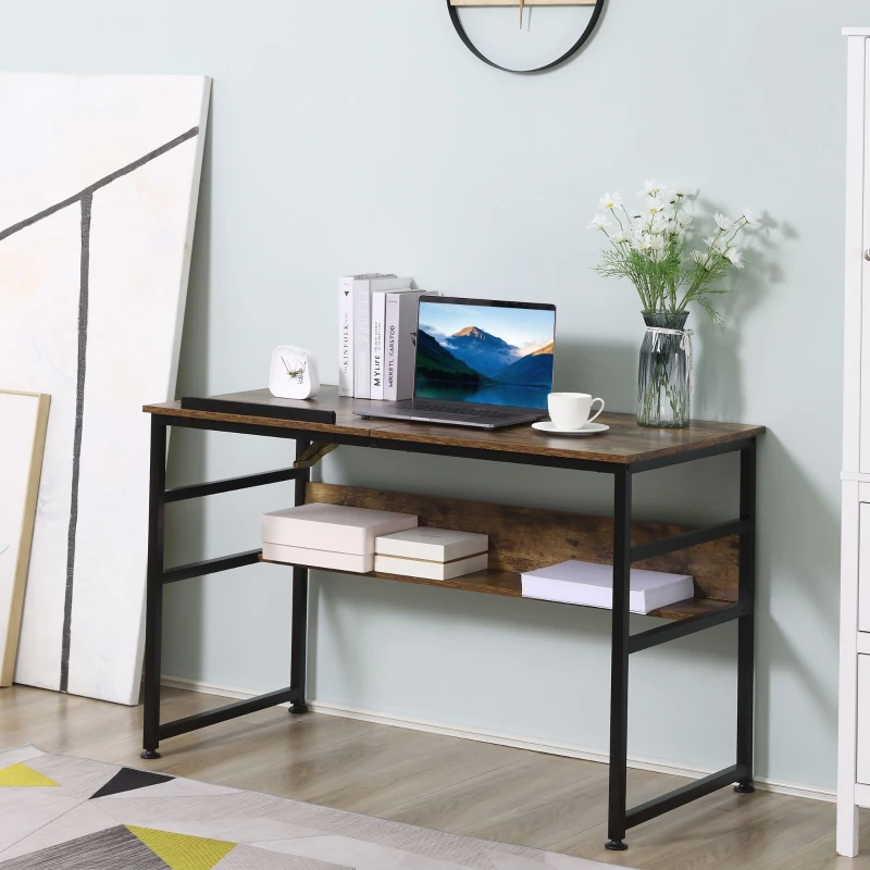 HOMCOM Adjustable Drafting Table Art Desk Drawing Table Craft Desk Workstation for Painting Multifunctional Writing Desk with Tiltable Tabletop and Storage Shelf Rustic Brown