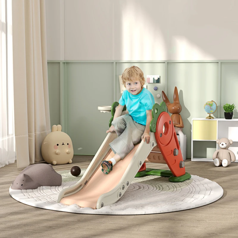 Qaba 3 in 1 Toddler Slide for Kids Age 1-3 Years, Foldable Carrot-themed Baby Slide with Basketball Hoop, Orange