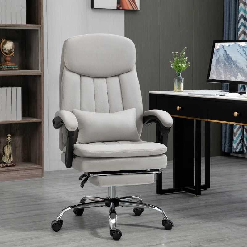 Vinsetto Executive Office Chair with Vibration Massage, Microfibre Swivel Desk Chair, Heated Reclining Computer Chair with Lumbar Support Pillow, Footrest, Light Gray