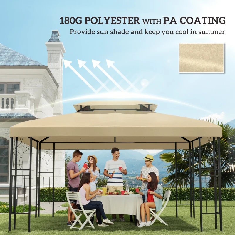 Outsunny 13' x 10' Gazebo Cover, Gazebo Replacement Canopy with 2 Tier Top for Garden, Patio, Outdoor, Beige