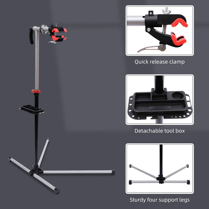 HOMCOM 47" To 75" Adjustable Bike Repair Stand Tool Tray Bicycle Cycle Rack Work
