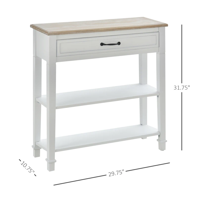 HOMCOM Modern Style Sofa Console Entry Hallway Table with Drawer and Shelves, Sturdy Build, and Large Storage, White