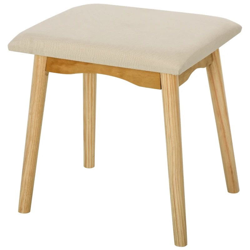 HOMCOM Makeup Vanity Table with Round Mirror and 2 Drawers, Dressing Table with Cushioned Stool Set for Bedroom (Natural Wood)