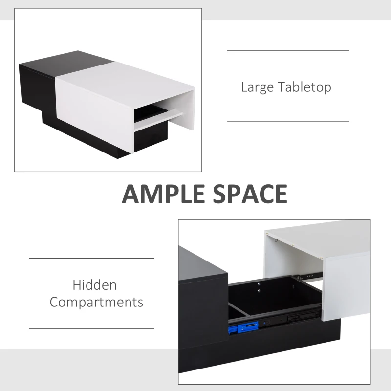 HOMCOM Rectangular Wooden Chest Coffee Table with Slide Top Trunk Storage, Black and White