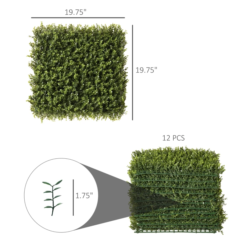 Outsunny 12PCs Grass Wall Panels, 20" x 20" Artificial Grass Wall Decor, Greenery Backdrop Panels Wall for Outdoor, Indoor, Garden, Fence, Backyard, Green