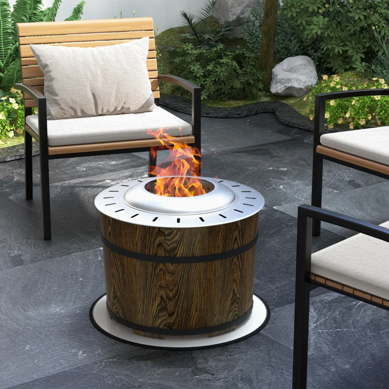 Outsunny Smokeless Fire Pit, Portable Camping Bonfire Stove with Mat for Backyard, Patio, Picnic, Magnesium Oxide, Brown
