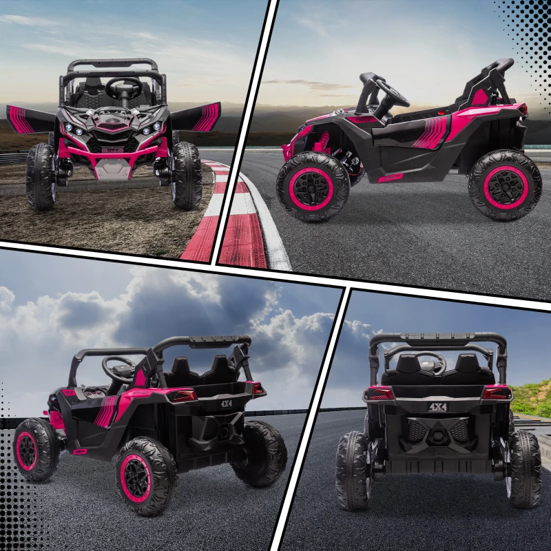 Qaba 24V 7AH Ride on Car, 2 Seater 4 MPH Ride on UTV with 4 Shock Absorbers, Music Horn LED Lights, for 3-8 Years, Pink