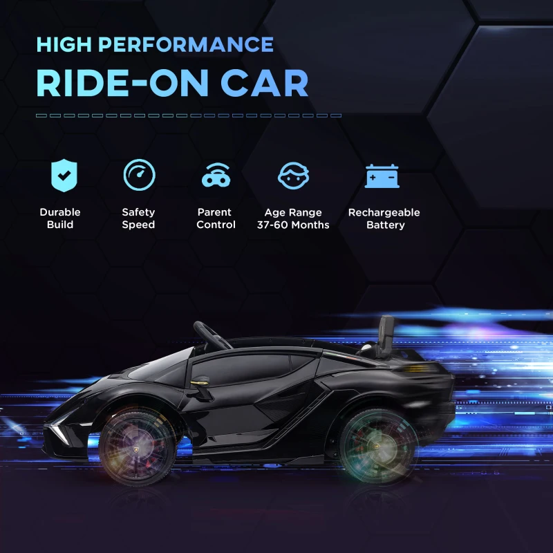 Aosom 12V Lamborghini SIAN Licensed Electric Car for kids with Remote Control, Horn, Music, & Headlights, Black
