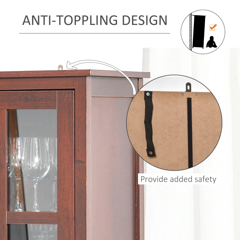 HOMCOM Tall Wine Cabinet, Bar Display Cupboard with 12-Bottle Wine Rack, Glass Door and 3 Storage Compartment for Living Room, Home Bar, Dining Room, Walnut