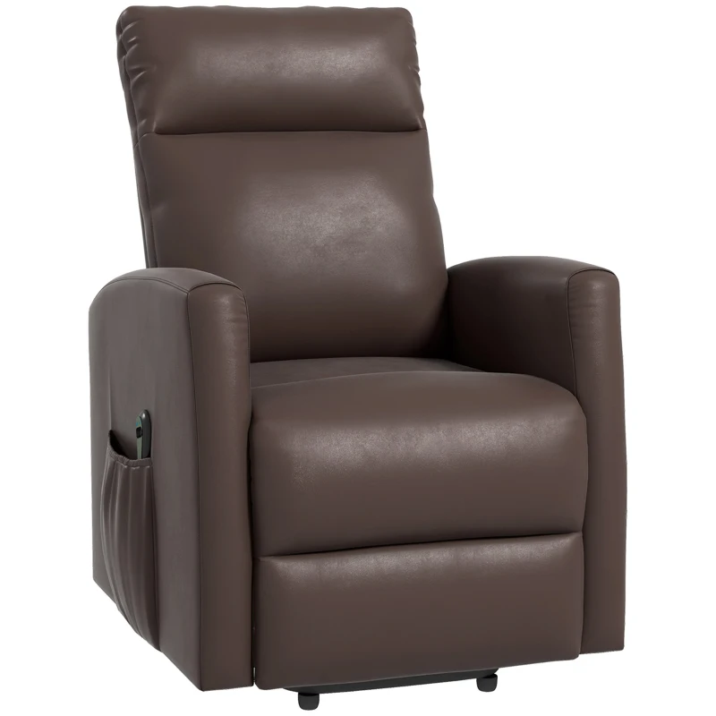 HOMCOM Power Lift Recliner Chair with Remote Control Side Pocket for Living Room Home Office Study Brown