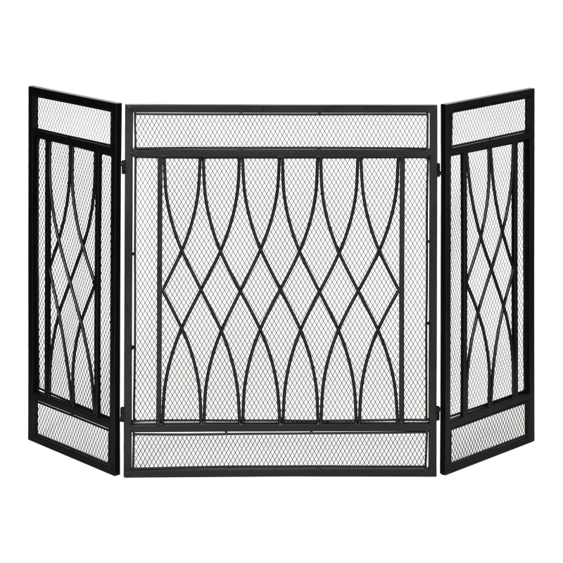 HOMCOM 3-Panel Metal Mesh Fireplace Screen, Decorative Fire Spark Guard Cover, 49.5" x 31.5"for Living Room Home Decor, Black