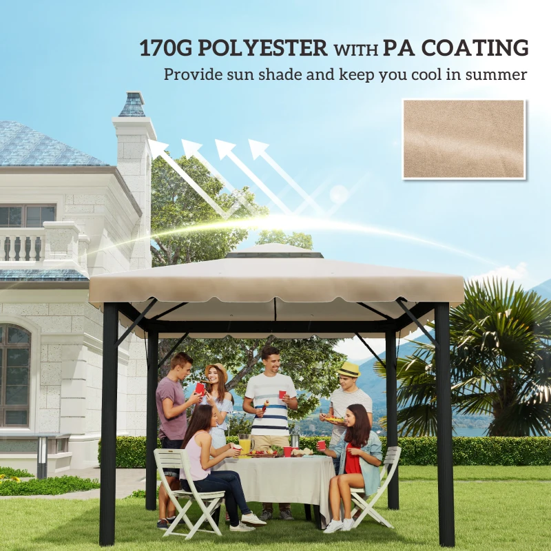 Outsunny 10' x 10' Replacement Canopy, Gazebo Top Cover with Double Vented Roof for Garden Patio (TOP ONLY), Khaki