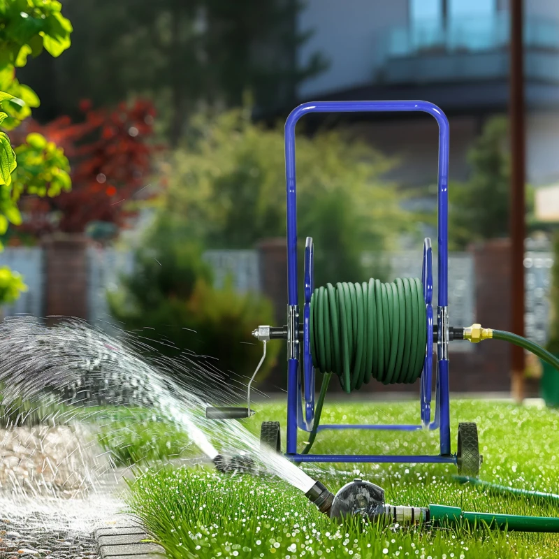 Outsunny Garden Hose Reel Cart, Portable Water Hose Cart Hold Up to 98' of 5/8" Hose (Hose Not Included), Blue