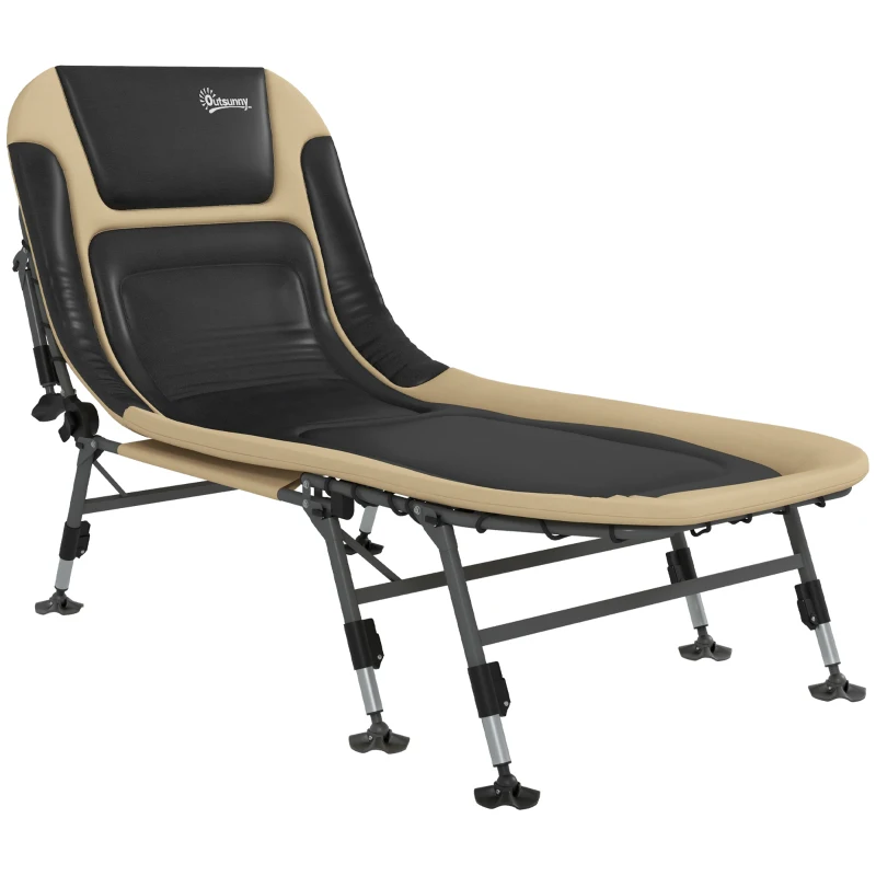 Outsunny Heavy Duty Camping Cot, Folding Bed with Soft Padded Cushion and 180° Adjustable Backrest, 400 lbs. Capacity, Cream