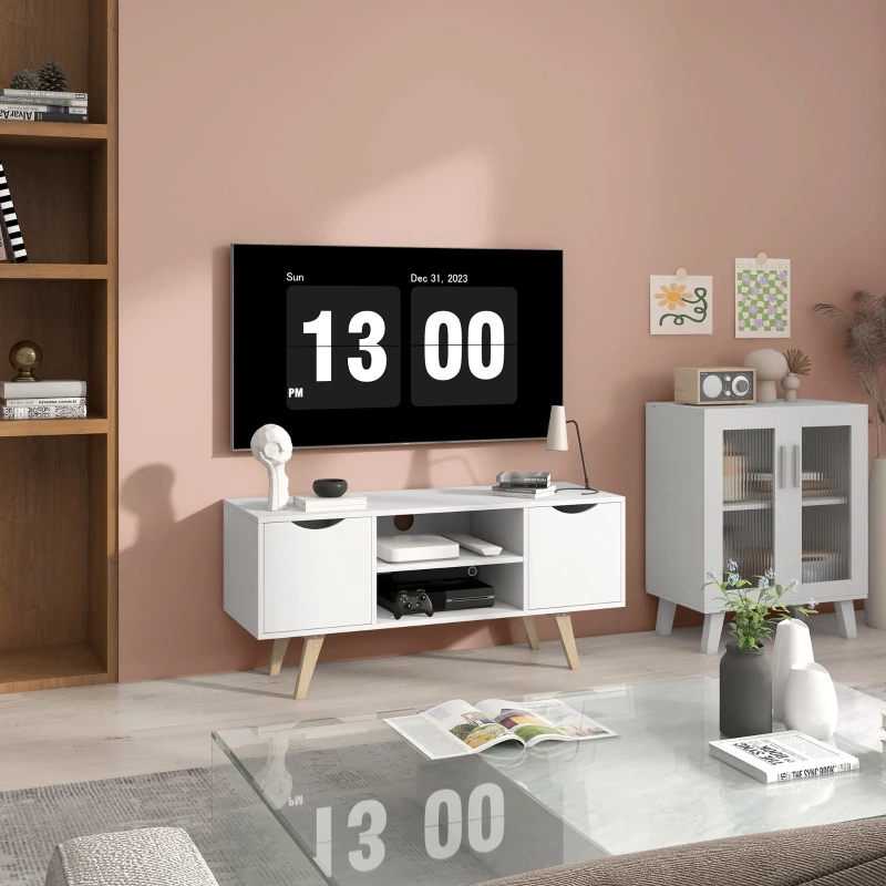 HOMCOM TV Stand with 2 Storage Cabinet Stand for TV's up to 50" for Living Room Office, Storage Entertainment Center, White