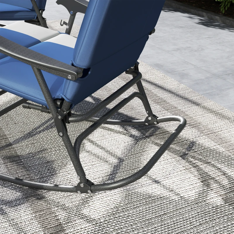 Outsunny Outdoor Rocking Chairs Set of 2, Folding Rocking Chair Set, 400 lbs. Capacity, Wide Seat, Padded High Back, Dark Blue